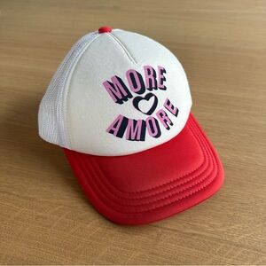 Vintage O'NEILL Trucker Hat "More Amore" Red Pink White Surf Beach Coastal Skate